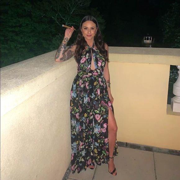 MISA Los Angeles Faye Floral Print Halter Gown, X-Small - Picture 5 of 9